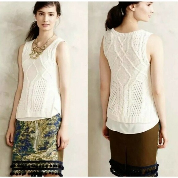 Moth Sweater Tank Cream Layered Crochet Knit Top - Picture 1 of 7